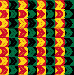 seamless geometric pattern with triangles in different yellow, red, green and black Ghana flag colors