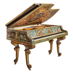 Harpsichords of Rococo Art isolated on transparent png.