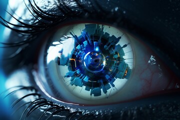 a blue eye macro, with digital look. futuristic banners concepts