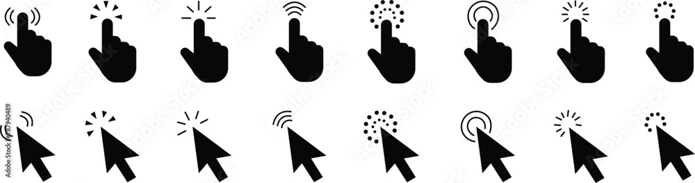 Fototapete set of computer mouse click cursor icons in fill styles. load symbols. pointer cursor icon. modern v