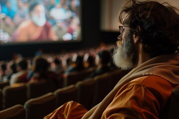 Bearded Man Engrossed in Seminar Presentation