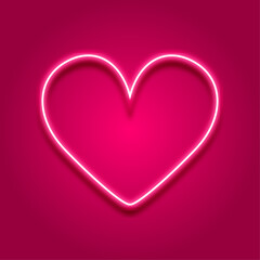 Glowing neon heart on a pink background. Pink neon heart. Glowing pink neon heart sign. Bright glowing design element