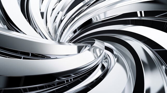 A black, white, and silver abstract showcases chaotic white wireframe shapes, signifying digital complexity.