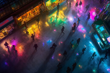 Vibrant Nightlife Scene on a Rainy Street
