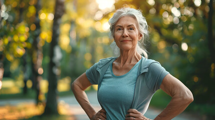 A Woman senior exercise fitness sport healthy outdoor, generative Ai