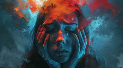 Woman suffering social anxiety attack art work, generative Ai - obrazy, fototapety, plakaty