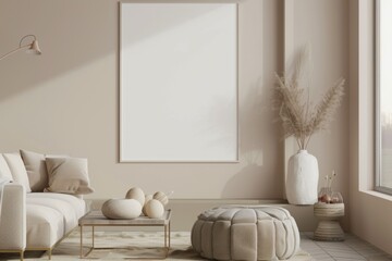 Beige Scandinavian Interior with Poster Mockup created with Generative AI