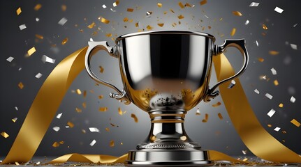 Championship cup or winner trophy in golden and silver shiny chrome with celebration confetti.generative.ai 