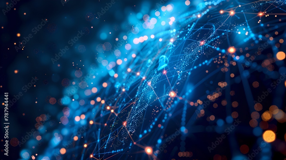 Aufkleber abstract network connections with illuminated dots and lines. blue futuristic background for technol