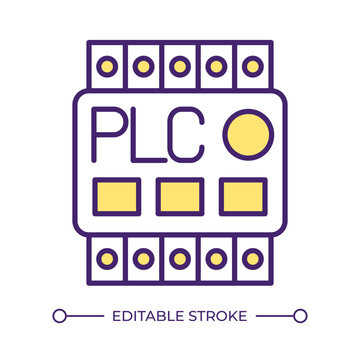 Programmable logic controller RGB color icon. Manufacturing plc system. Factory automation, industrial innovation. Isolated vector illustration. Simple filled line drawing. Editable stroke
