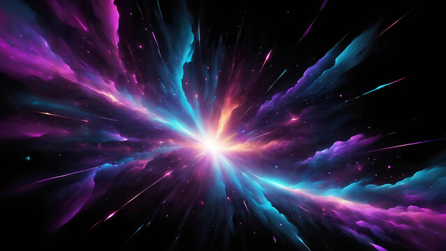 Abstract background in blue and purple neon glow colors on black