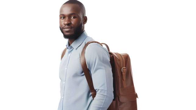 African adult businessman with bag isolated on a transparent background