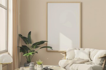 Beige Scandinavian Interior with Poster Mockup created with Generative AI