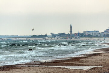 rough seas on the Baltic coast in Rostock-Warnemünde in Germany