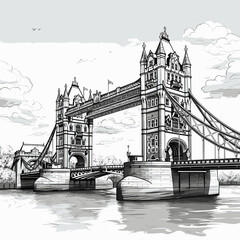 Tower Bridge hand-drawn comic illustration. Tower Bridge. Vector doodle style cartoon illustration