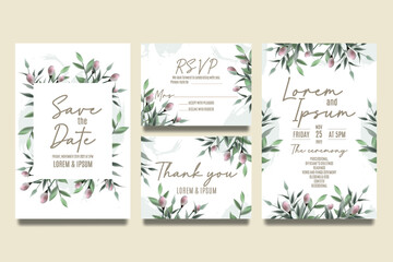 Wedding invitation template with green leaves