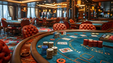 Naklejka premium Card Wagering World: Step into the Realm of High-Stakes Strategy - Where Players Test Their Luck and Skill.