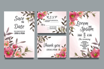 Wedding invitation template with lily flowers and leaves
