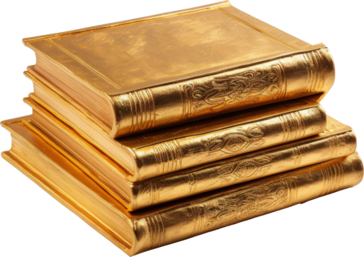 book made of gold,golden book isolated on white or transparent background,transparency