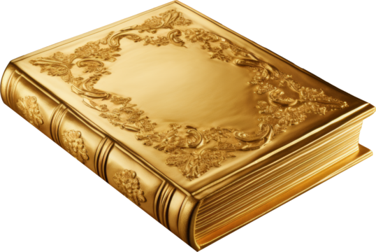 book made of gold,golden book isolated on white or transparent background,transparency
