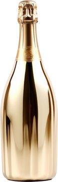 bottle of champagne made of gold,golden champagne bottle isolated on white or transparent background,transparency