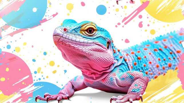 A colorful lizard with bright colors on a white background, AI