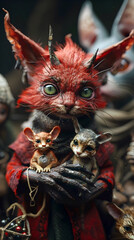 Obraz premium Devilish Prankster Demon Swaps Neighborhood Pets,Causing Amusing Chaos in Isolated 3D Cinematic Scene