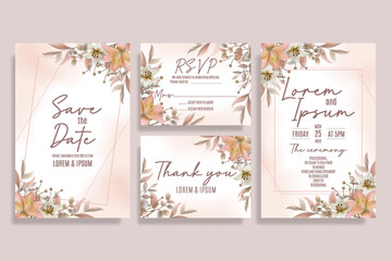 Wedding invitation template with lily flowers and leaves