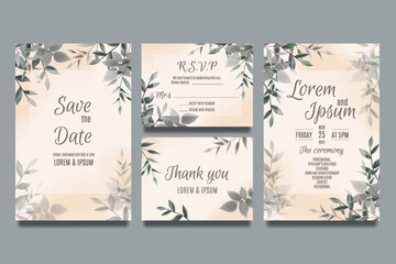 Wedding invitation template with leaves