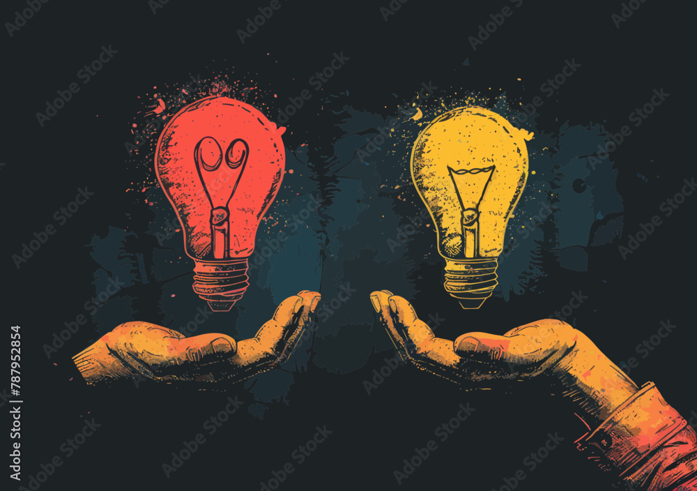 Poster man businessman asking question mark lightbulb reply idea solving business problem faq concept vecto