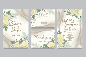 Wedding invitation template with yellow roses and leaves