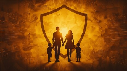 Silhouette of a family and the protective shield.