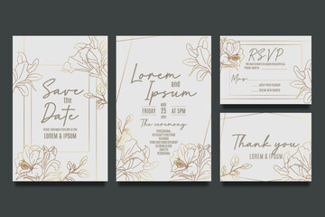 Hand draw wedding invitation template with flowers and leaves