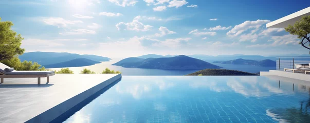 Poster Luxury pool with breathtaking view, beautiful panoramic landscape, generated ai  © emilio100