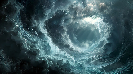 Dramatic Swirl of Oceanic Turmoil Battling Celestial Serenity in Cinematic Masterpiece