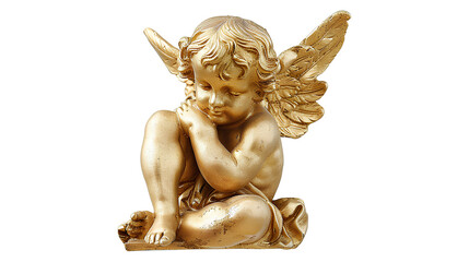 Gold cherub vintage sculpture isolated on a transparent background
