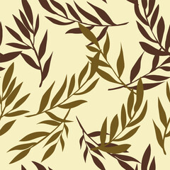 Elegant branches and leaves, botanical motifs, spring pattern. Vector seamless pattern