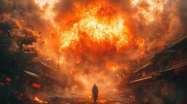 炎が燃え上がる都市,Generative AI AI画像