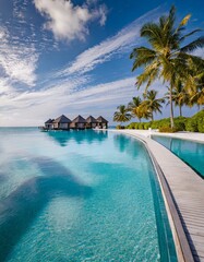 Luxurious overwater bungalows with infinity pool in tropical paradise