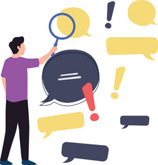 The boy is searching about the chat box.