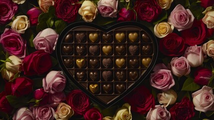 Chocolate and roses top down.