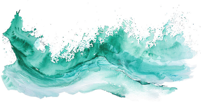 Abstract watercolor brush splash, green and blue color ocean waves, grunge texture, pastel cyan watercolor painting element
