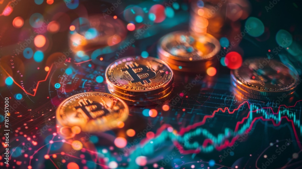 Poster coins are laid in graph.business success concept wealth stock investment.business in the digital age
