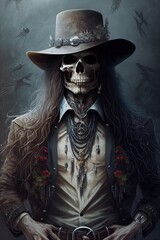 Obraz premium Classy Skeletons: Rocking Fedoras on a Sleek Black Background in HD Quality