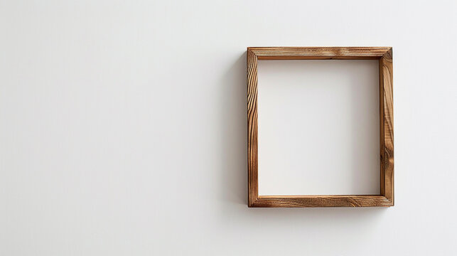 The stark contrast of a solitary wooden frame against a background of immaculate white