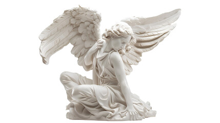 White angel statue angel isolated on a transparent background