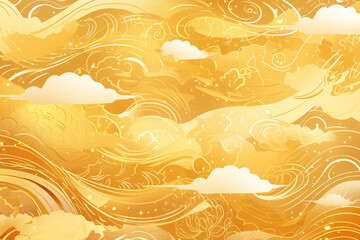 Classical Chinese style auspicious cloud texture background, golden auspicious cloud pattern festival celebration decoration - obrazy, fototapety, plakaty