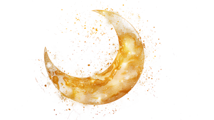 Celestial art gold aesthetic crescent moon galaxy isolated on a transparent background