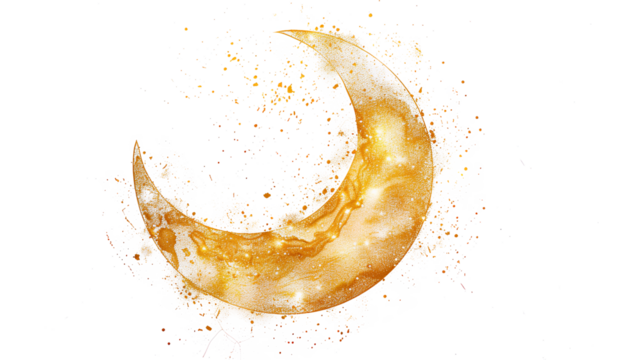 Celestial art gold aesthetic crescent moon galaxy isolated on a transparent background - Powered by Adobe