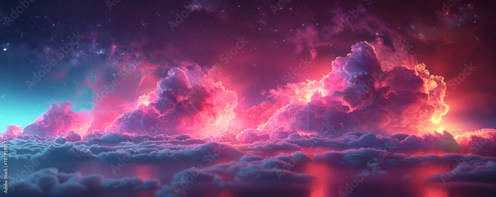 Poster cloud computing infrastructure depicted as a lively digital city, with data flowing securely and eff